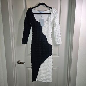 NWT Antonio Melani Midi Dress Sz XS Lucie‎ Texture Black White Pullover